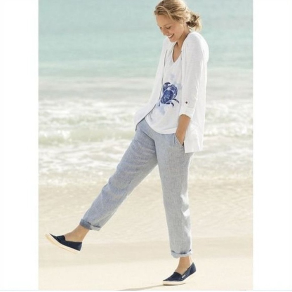 J Jill white black linen stripe pants size 14